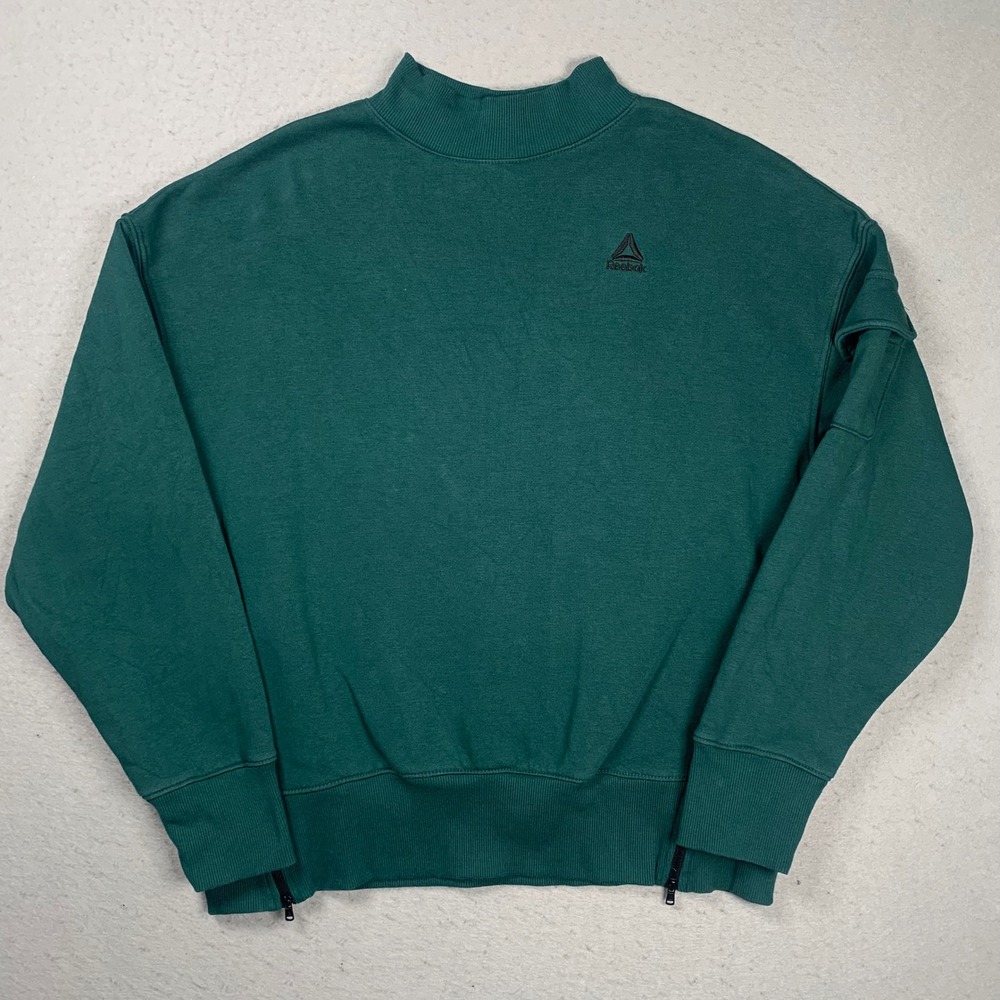 Reebok Sweatshirt Womens Small Green Mock Neck Side Zip Utility Pocket Pullover